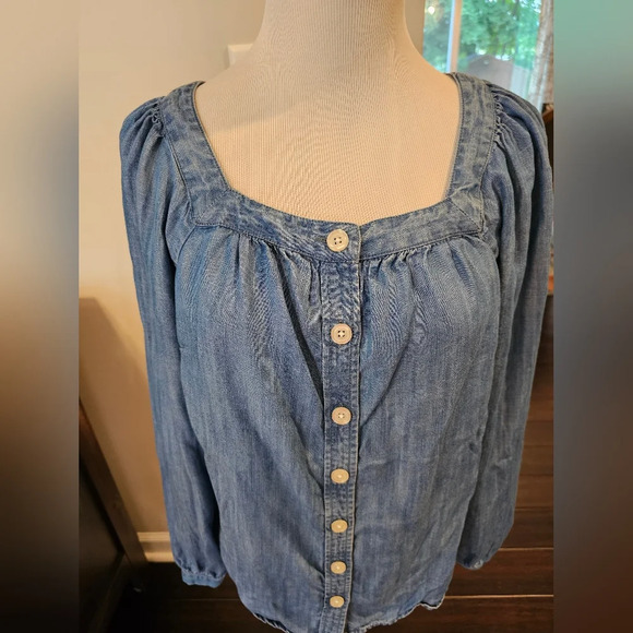 Talbots •Size Small• 100% Tencel Button Front Soft Blouse Square Neck Comfort - Picture 2 of 10